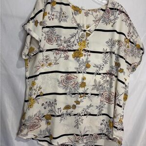 Maurices Floral Striped Blouse in Black, White, and Yellow